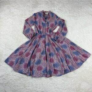 Vintage 70s Ms Sugar pink and blue paisley secretary midi dress, size med